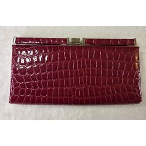 Loft Women Snap Closure Clutch Red Faux Croc Embossed Evening Bag
